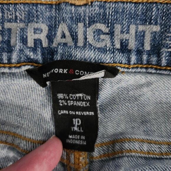 NY&Company Straight Leg Women's Size 10 Tall Blue Denim Distressed Stretch Jeans - Picture 4 of 12